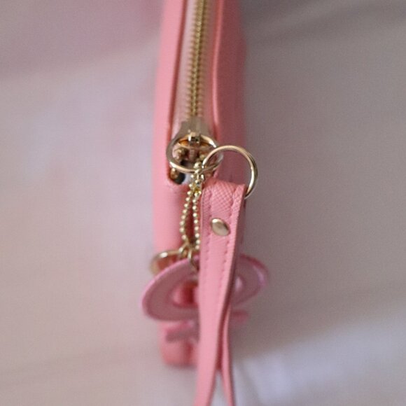 NWOT‎ Pandora Womens Pink Wristlet Clutch Pouch Lined Zippered Bag w Charms - Picture 8 of 8